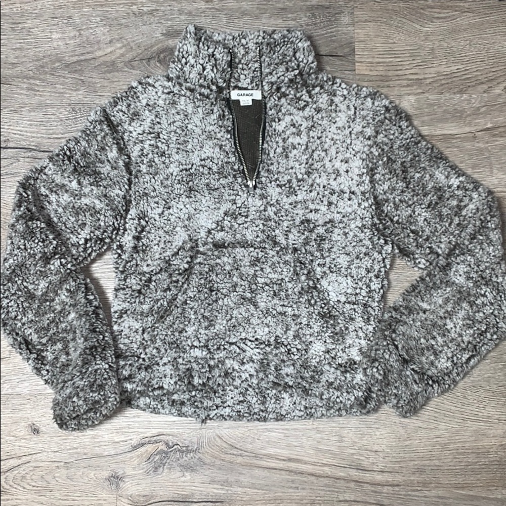 Garage Fuzzy Quarter Zip Pullover with Pocket - Picture 1 of 7